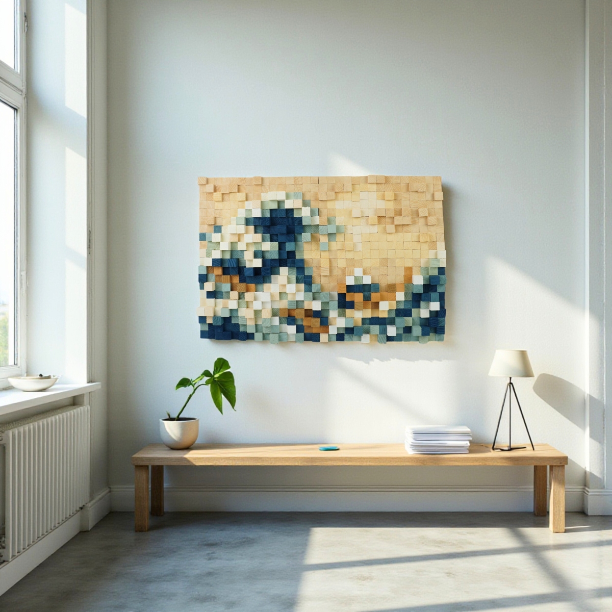 Kit Tự Làm Tranh Khảm Gỗ Mosaic The Great Wave Off Kanagawa (Sóng Lừng Ngoài Khơi) - Phong Cách Pixel Art