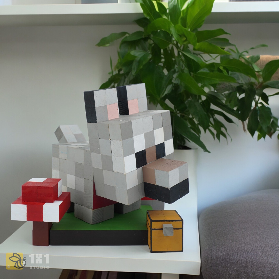 Mô Hình Gỗ Chó Sói (Art Toy)