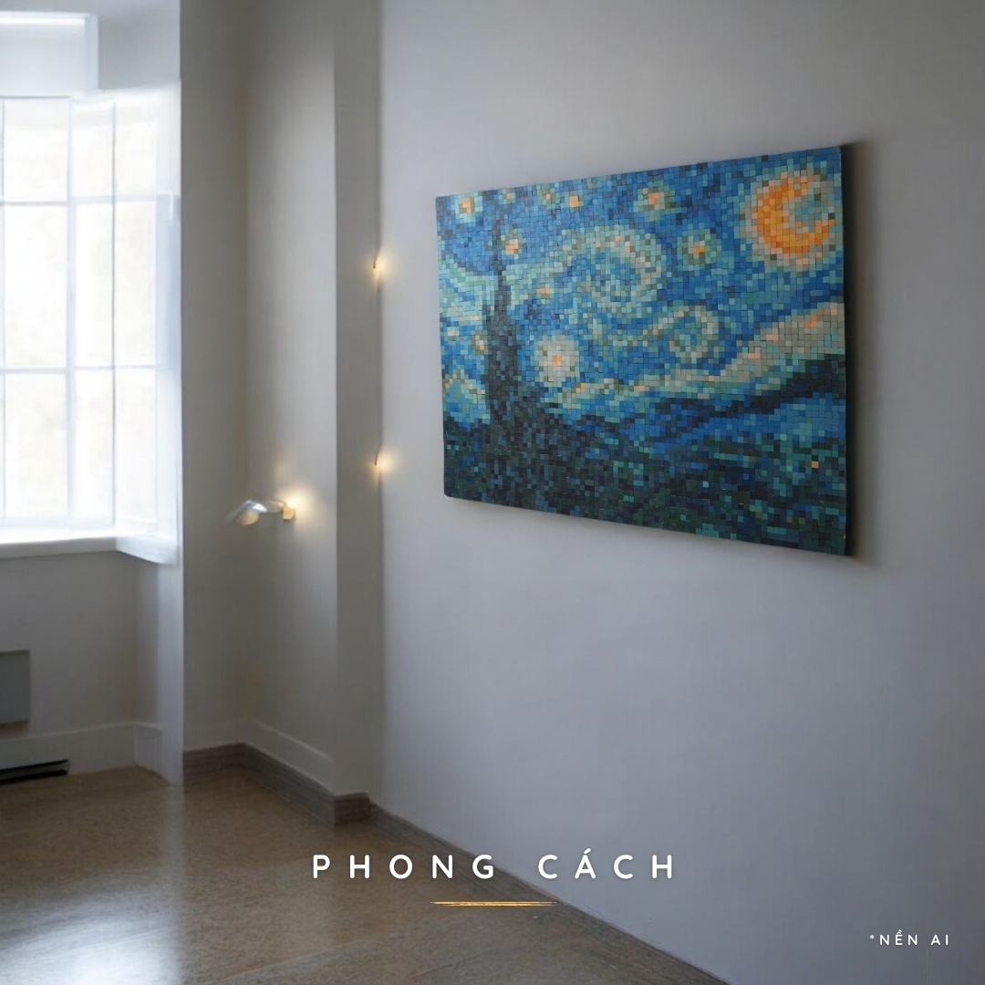 Tranh Pixel Gỗ Starry Night khổ lớn 80x63 cm (Chill)
