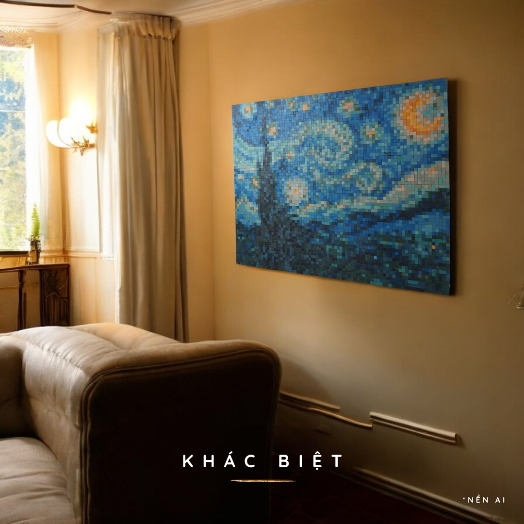 Tranh Pixel Gỗ Starry Night khổ lớn 80x63 cm (Chill)