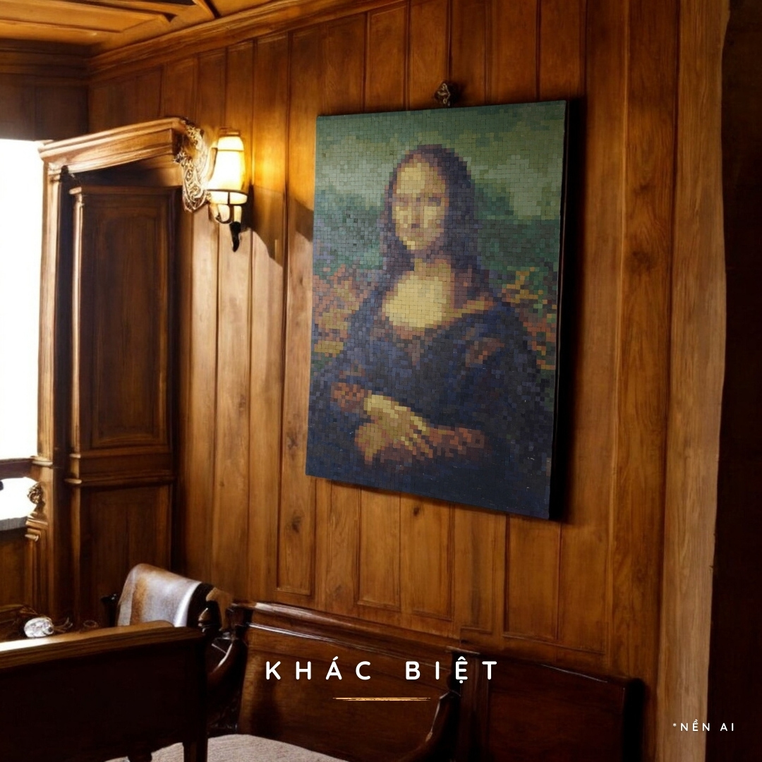 Tranh Pixel Gỗ Mona Lisa khổ lớn 90x60 cm (Chill)