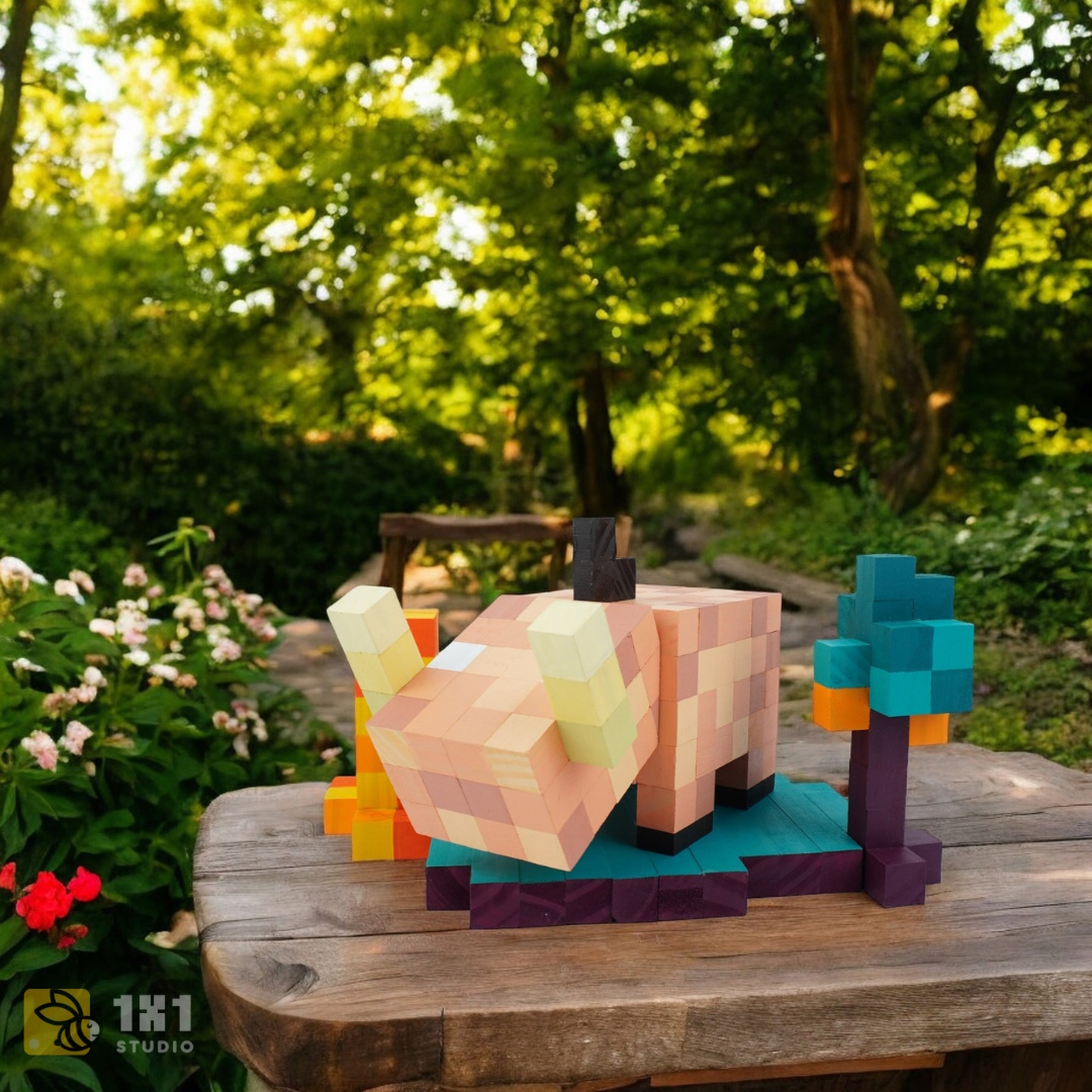 Mô Hình Gỗ Minecraft Hoglin (Art Toy)