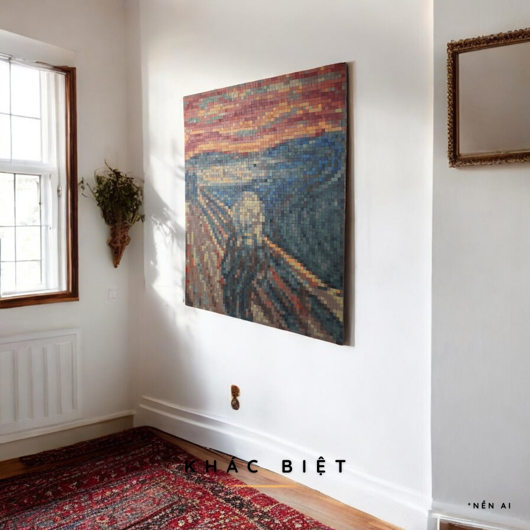 Tranh Pixel Gỗ The Scream khổ lớn 80x62 cm (Chill)