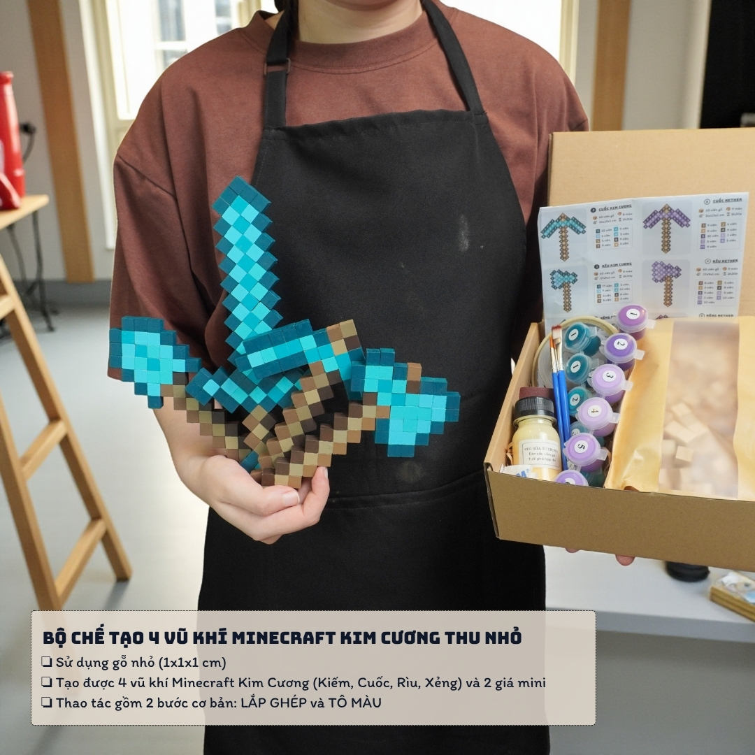 p1. Bộ Chế Tạo 4 Trang Bị Minecraft Thu Nhỏ (1cm)