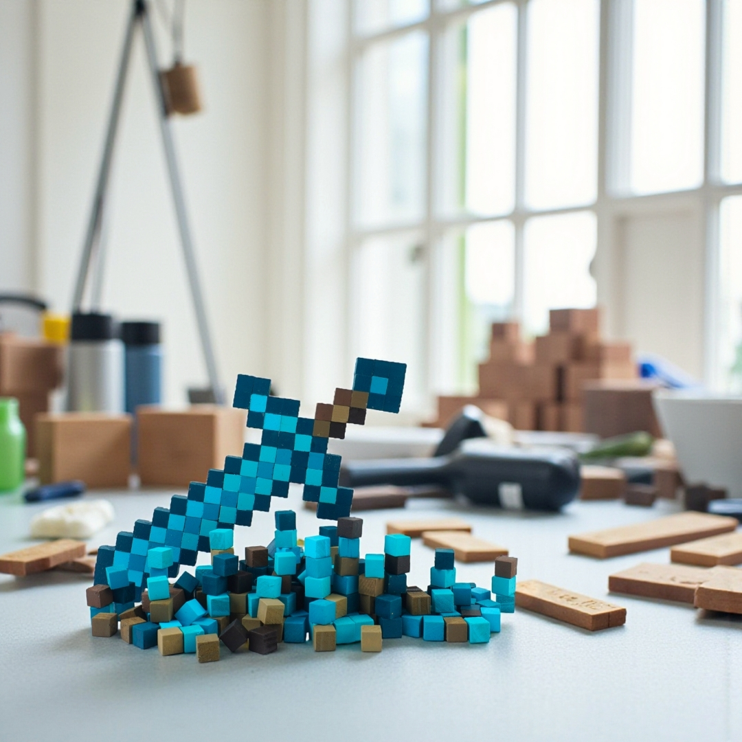 Bộ Lắp Ghép 2 Vũ Khí Minecraft Kim Cương Thu Nhỏ bằng Gỗ