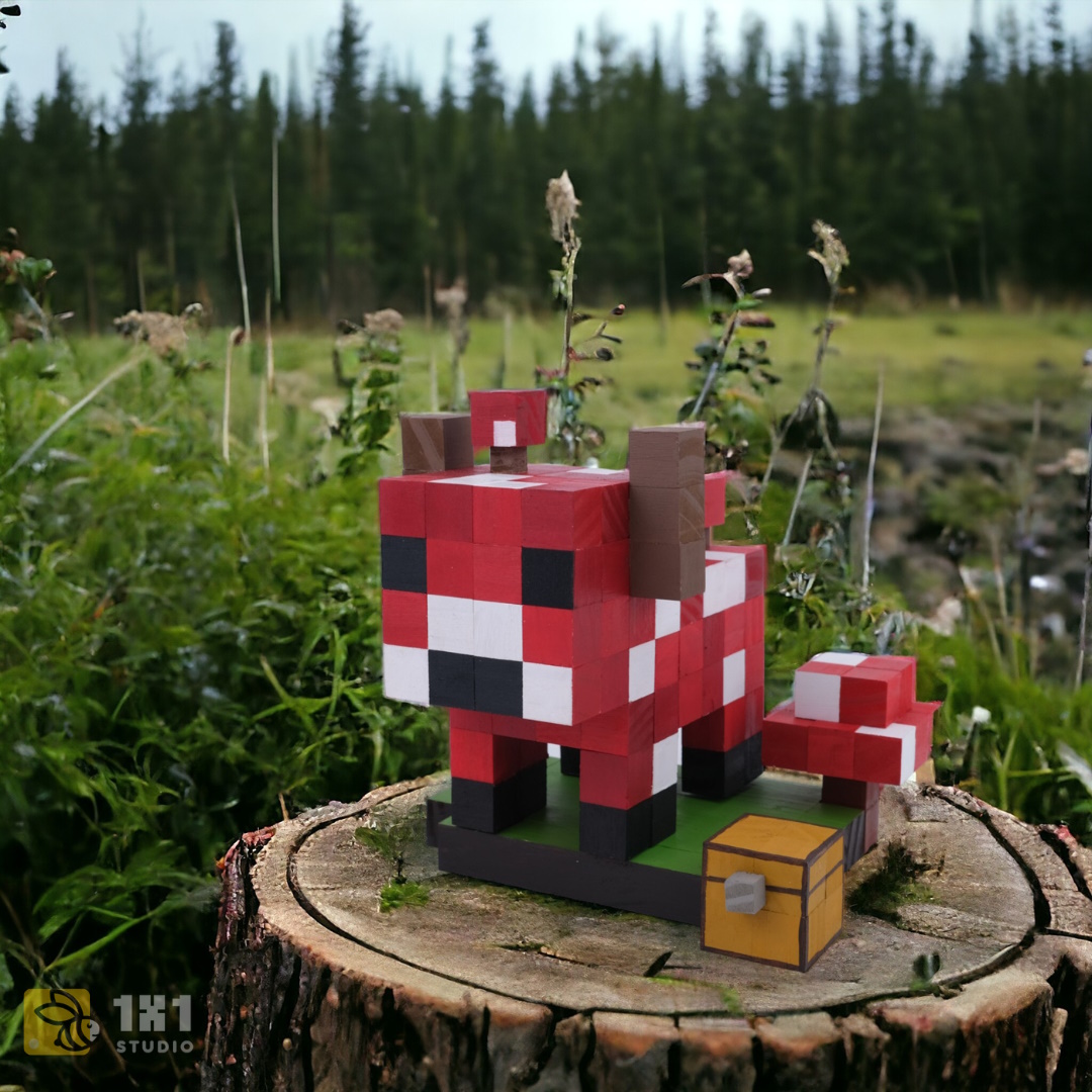 Mô Hình Gỗ Minecraft Mooshroom Đỏ (Art Toy)