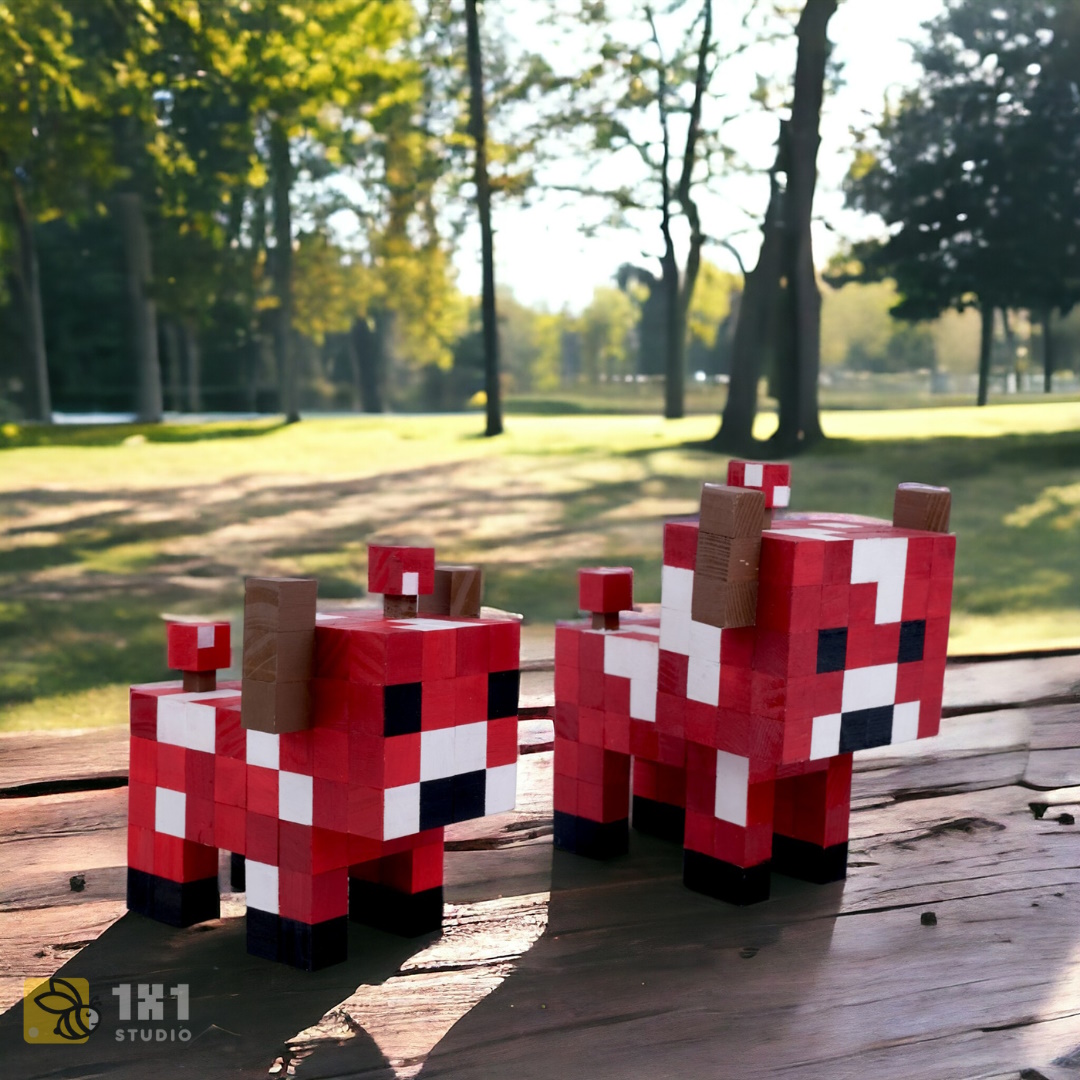 Mô Hình Gỗ Minecraft Mooshroom Đỏ (Art Toy)