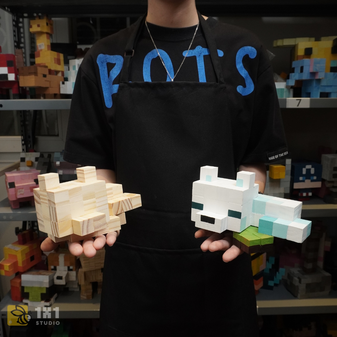 Mô Hình Gỗ Minecraft Cáo Tuyết (size s)