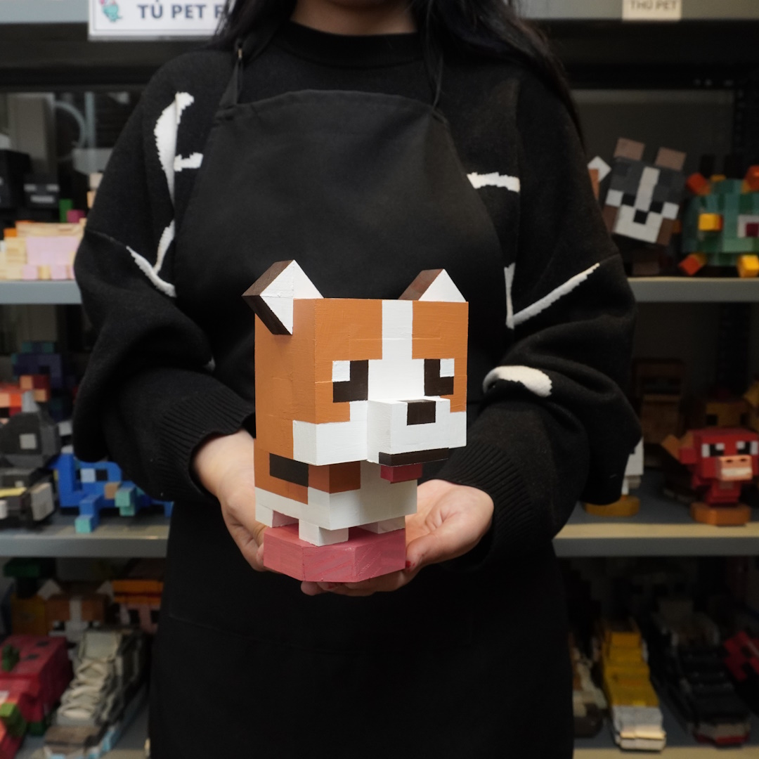 Mô Hình Gỗ Chó Corgi Màu Đậm (size s)