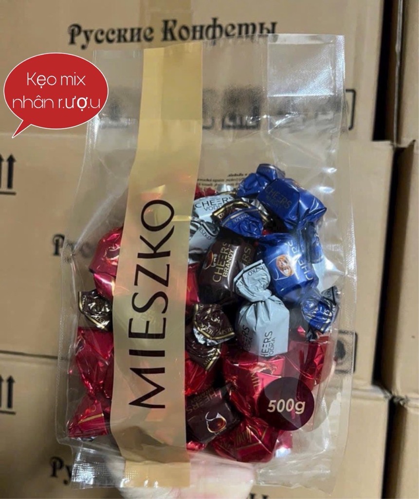 Kẹo socoola nhân rượu và nhân hoa quả Nga túi 500gr