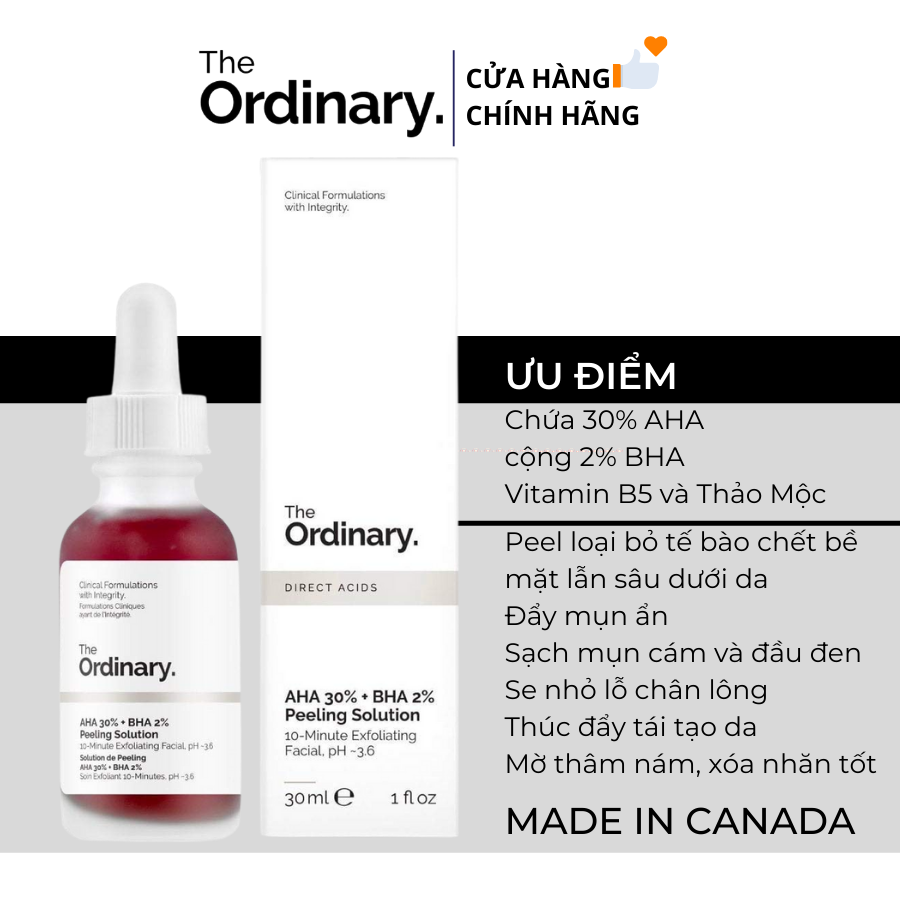 Serum Tẩy Da Chết Hóa Học The Ordinary AHA 30% +BHA 2% Peeling 30ml