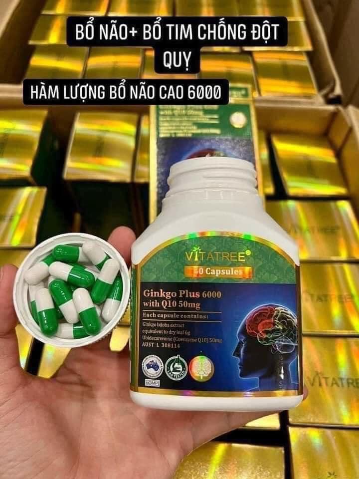 Viên uống bổ não bổ tim Vitatree Ginkgo Plus 6000 Mg with CQ10 50mg lọ 60 viên