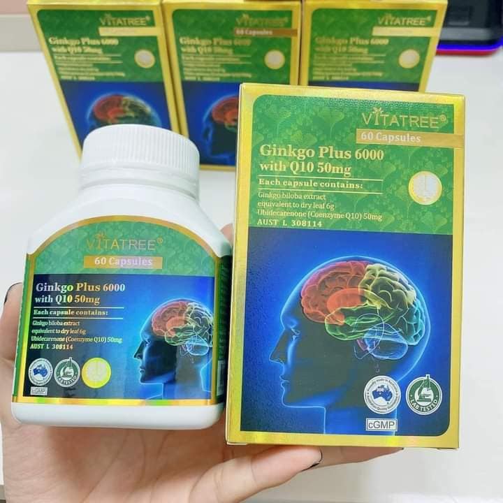 Viên uống bổ não bổ tim Vitatree Ginkgo Plus 6000 Mg with CQ10 50mg lọ 60 viên