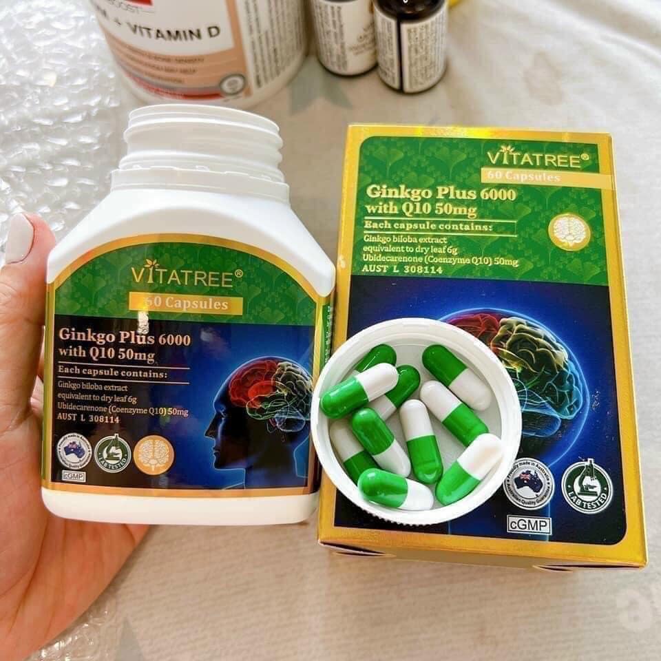Viên uống bổ não bổ tim Vitatree Ginkgo Plus 6000 Mg with CQ10 50mg lọ 60 viên