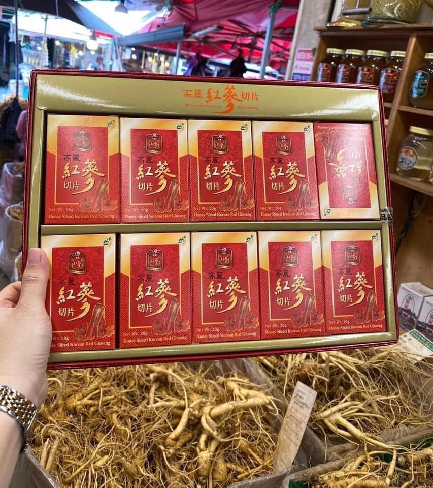 Hồng Sâm cắt lát Sambok Hàn Quốc hộp 10 gói x 20gr