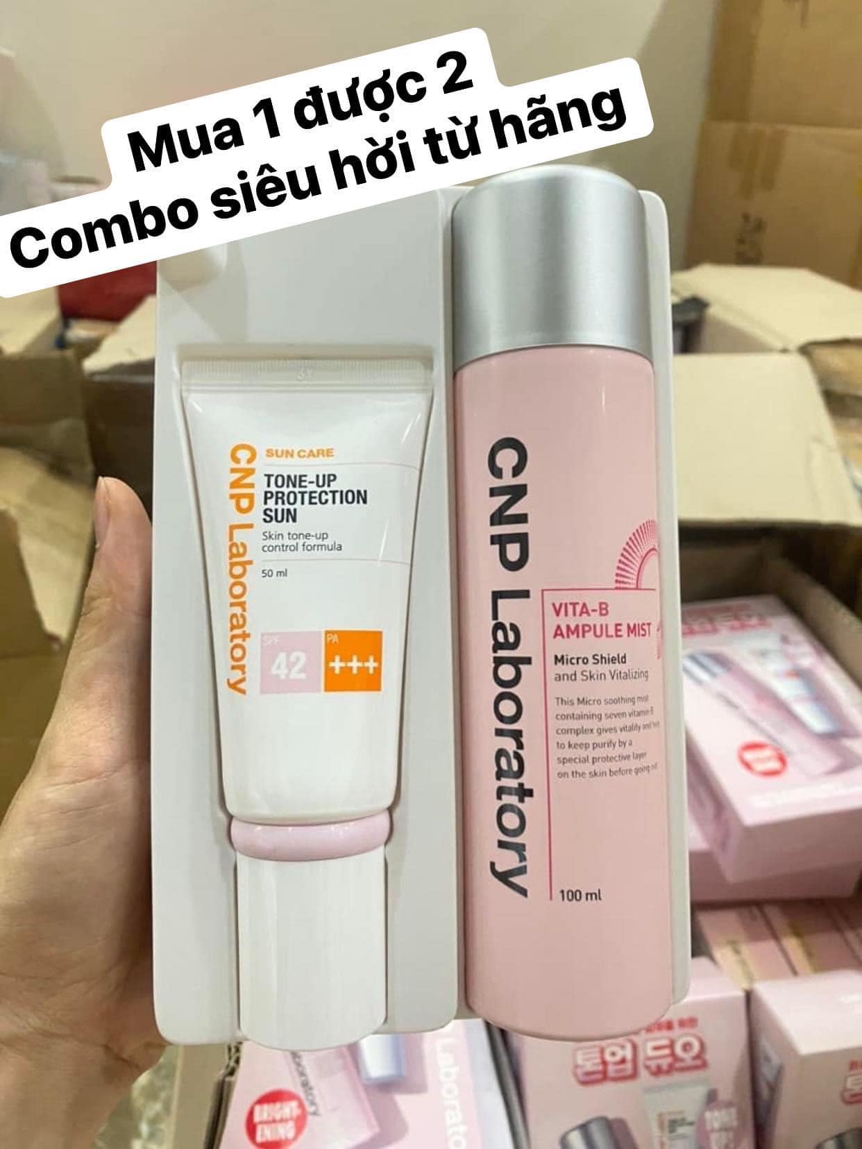 Sét kem chống nắng nâng tone và xịt khoáng CNP