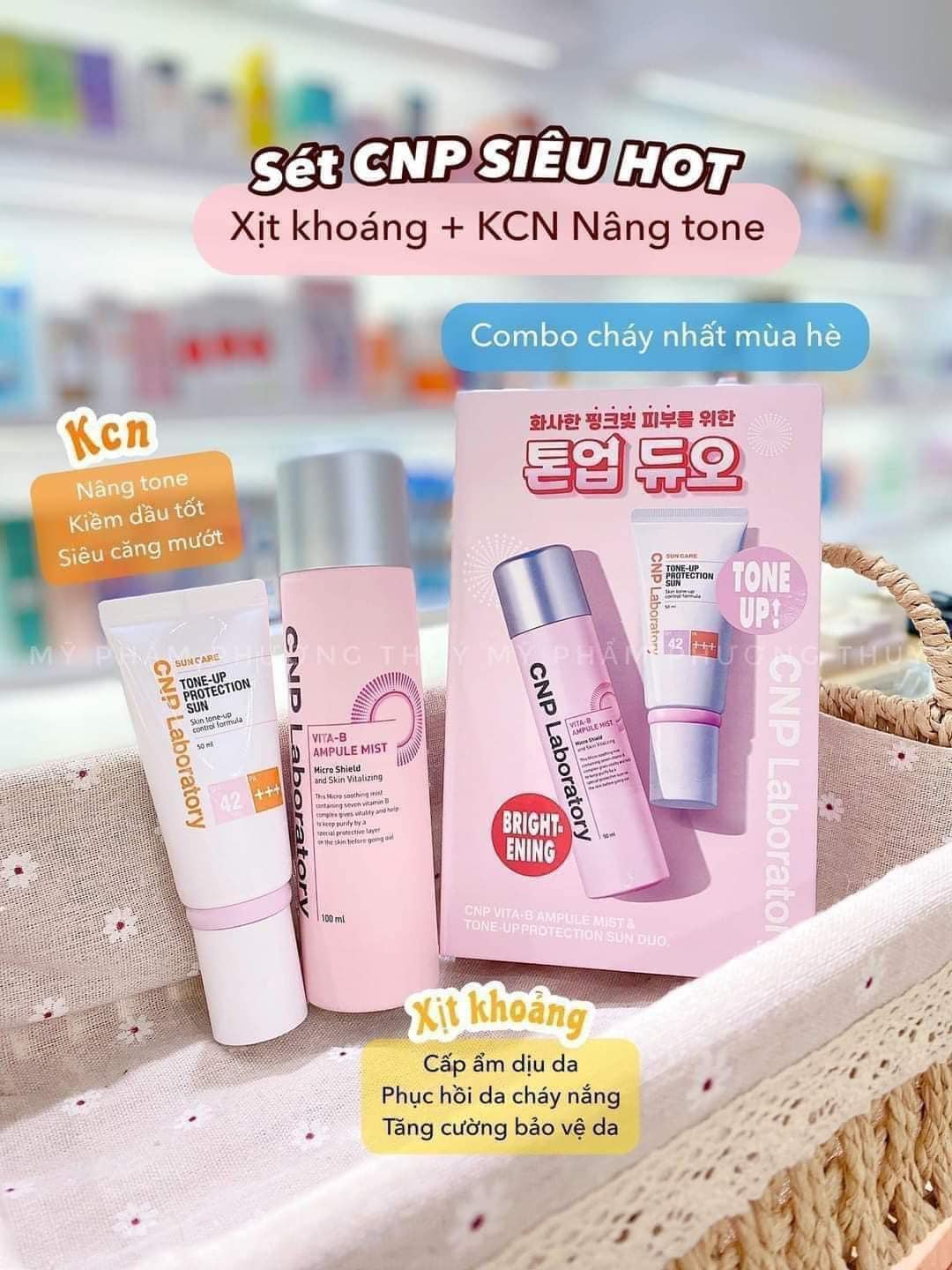 Sét kem chống nắng nâng tone và xịt khoáng CNP