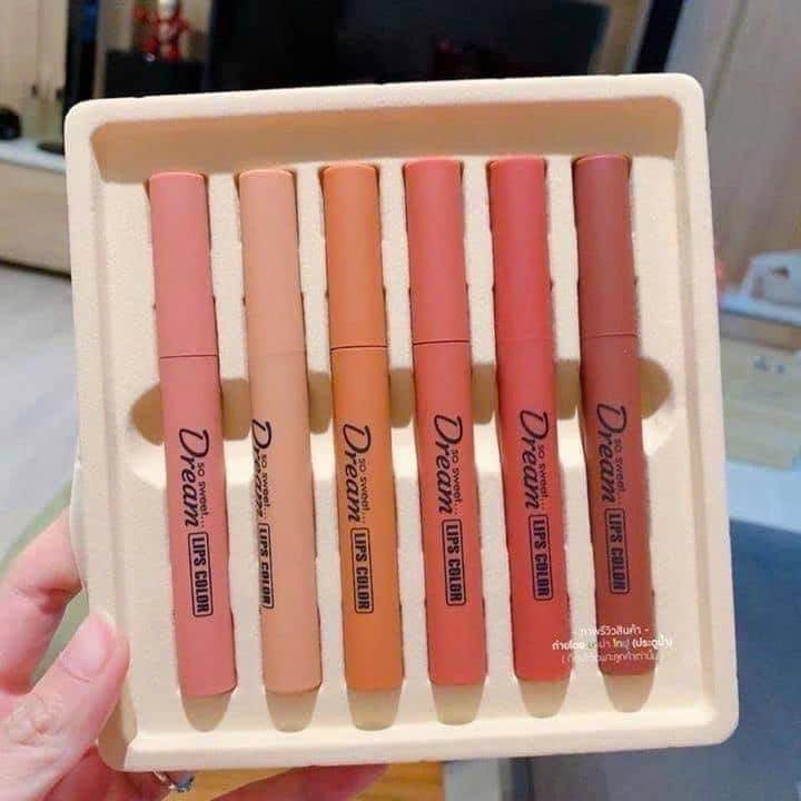 Set Son Thỏi 6 Cây Son Thái Lan Sweet Dream Hengfang Refreshing Matte Color Siêu Lì Mịn Môi Cực Hot.