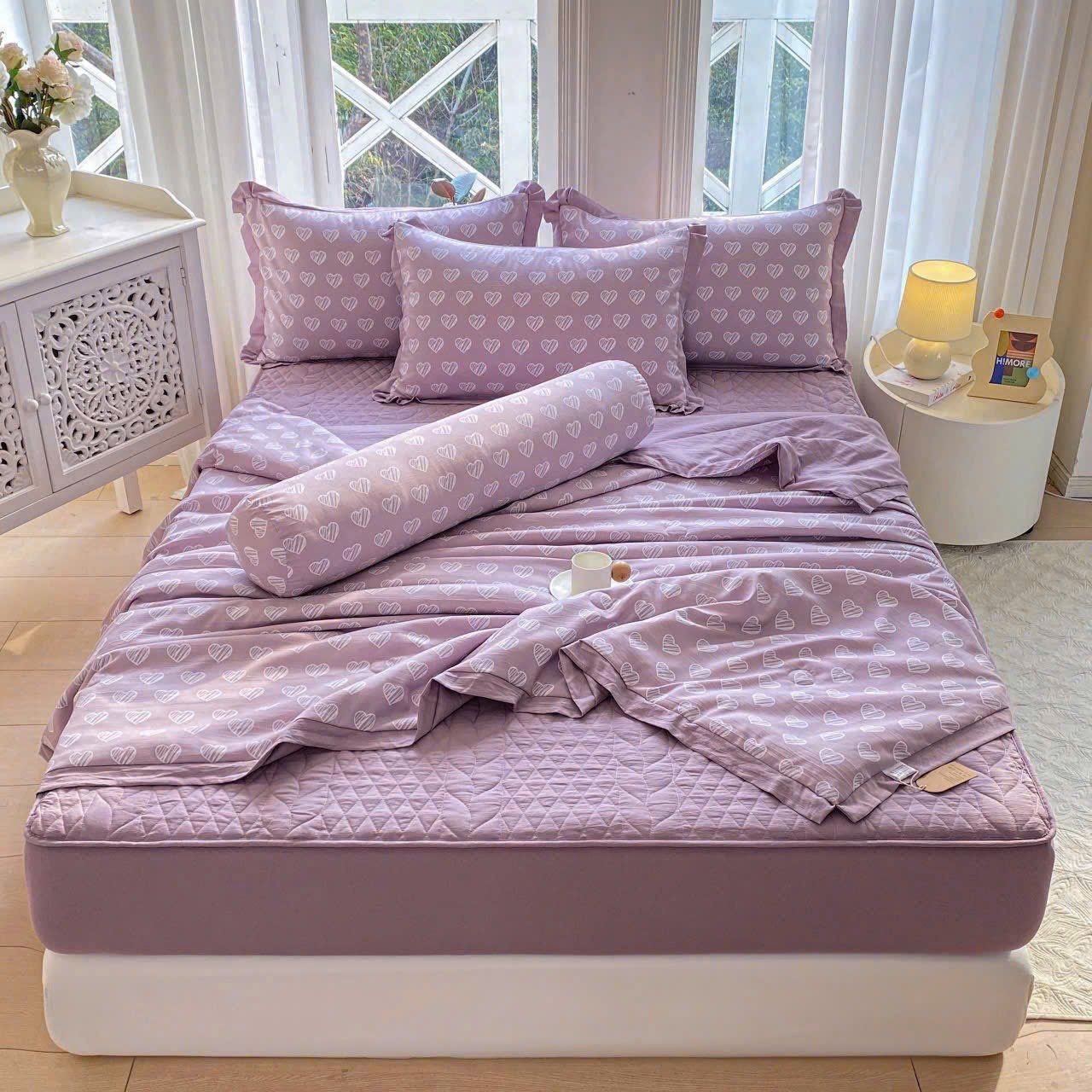 Bộ chăn, ga trần, vỏ gối 5 món vải cotton đũi nhập khẩu Hàn Quốc đủ size