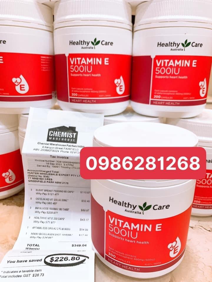 Viên uống bổ sung Vitamin E Healthy Care 500IU 200 viên của Úc giá hợp lý