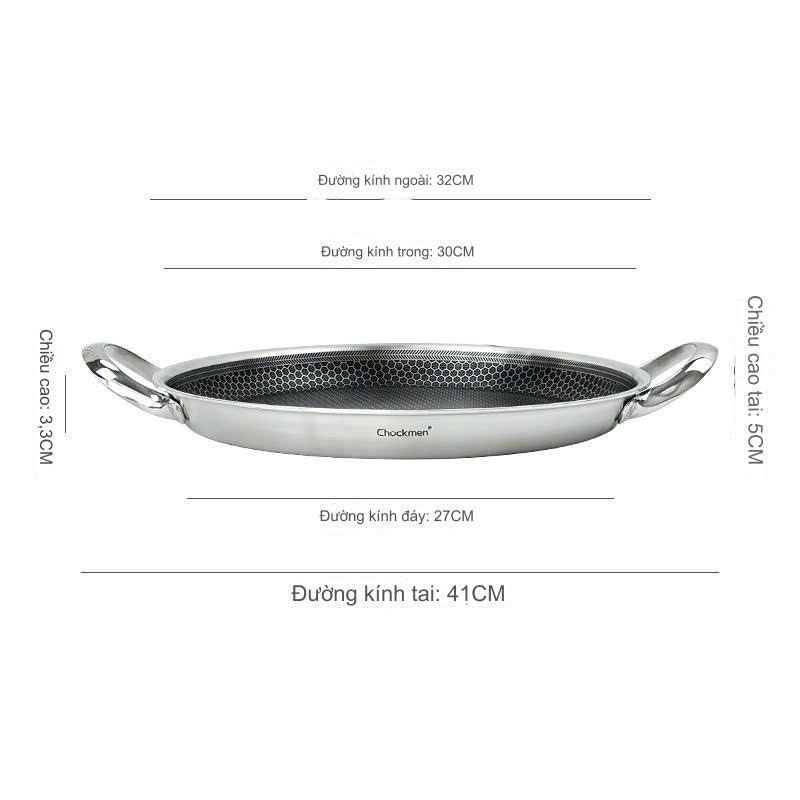Chảo chống dính tổ ong hai quai Chockmen 32cm CKM232 xịn đẹp