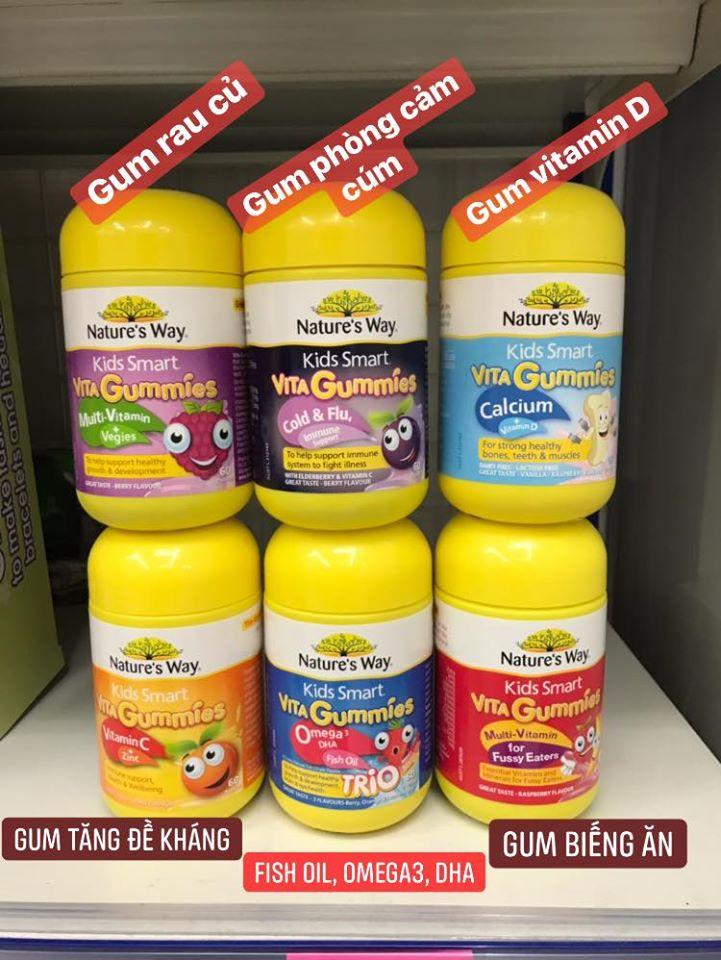 Kẹo gum Vitamin tổng hợp cho bé biếng ăn Natures Way Kids Smart Vita-Gummies Multi-Vitamin for Fussy Eater lọ 60 viên