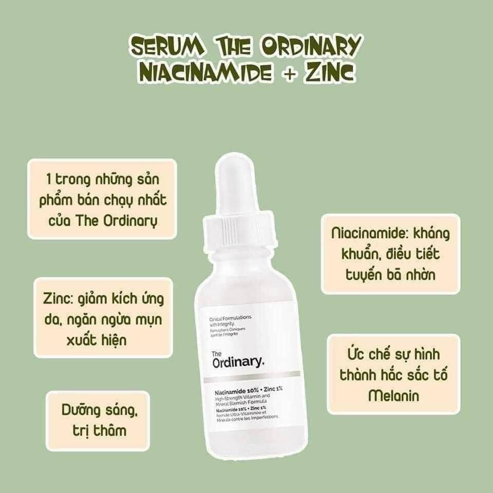 Tinh chất trị mụn, se khít lỗ chân lông The Ordinary Niacinamide 10% + Zinc 1%