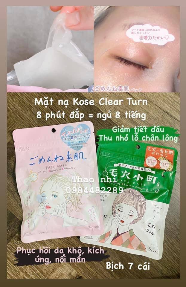 Mặt nạ Kose Clear Turn 8 Minutes màu xanh, hồng