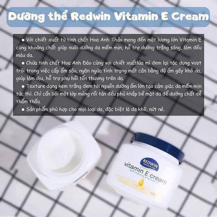Kem dưỡng vitamin E Úc Redwin hũ 300gr