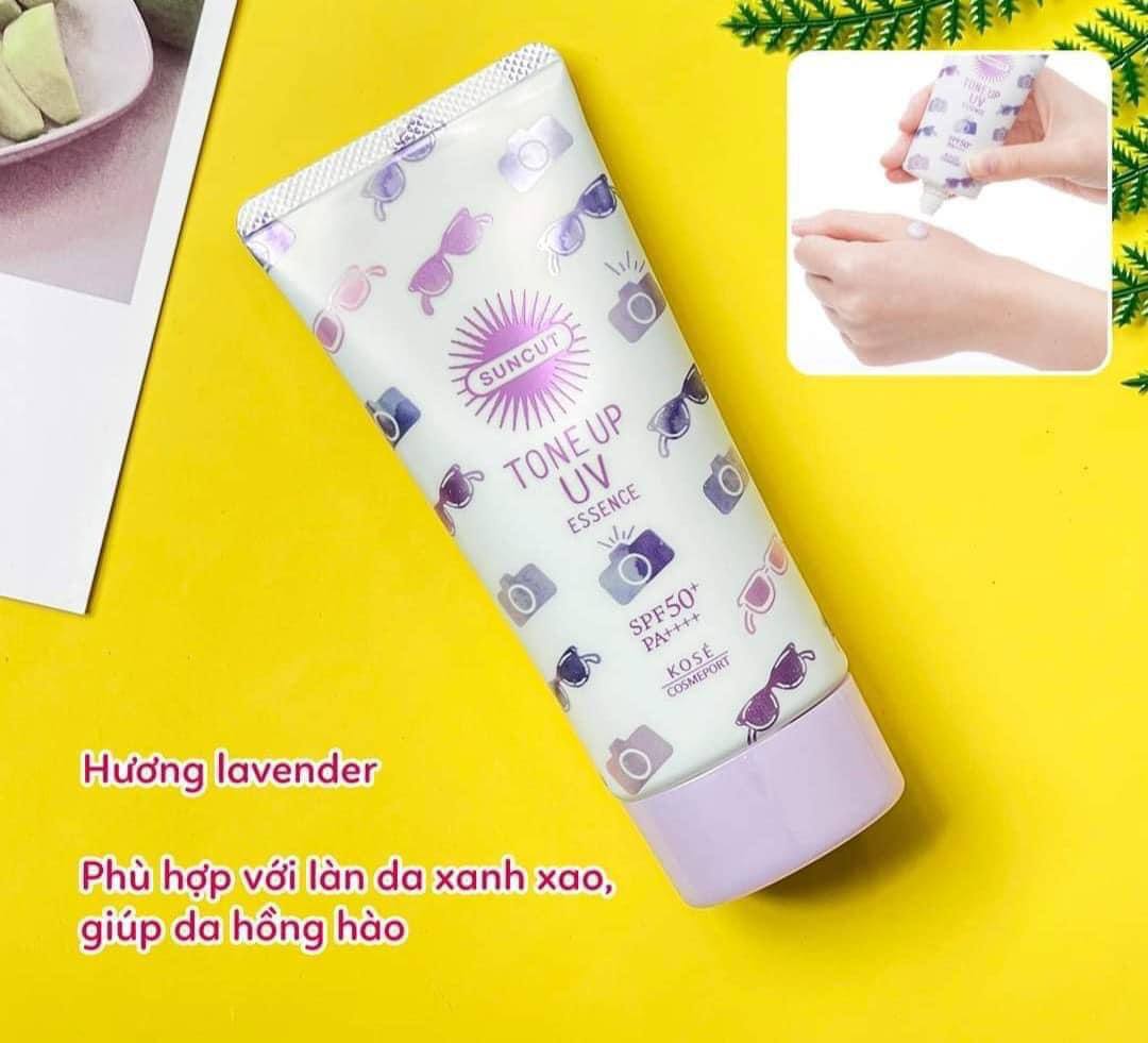 Kem chống nắng Kose Suncut Tone Up UV Essence SPF50+ màu tím