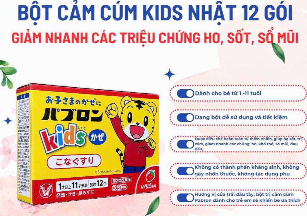 Bột trị cảm cúm Taisho Pabron Kids cho trẻ từ 1 đến 11 tuổi