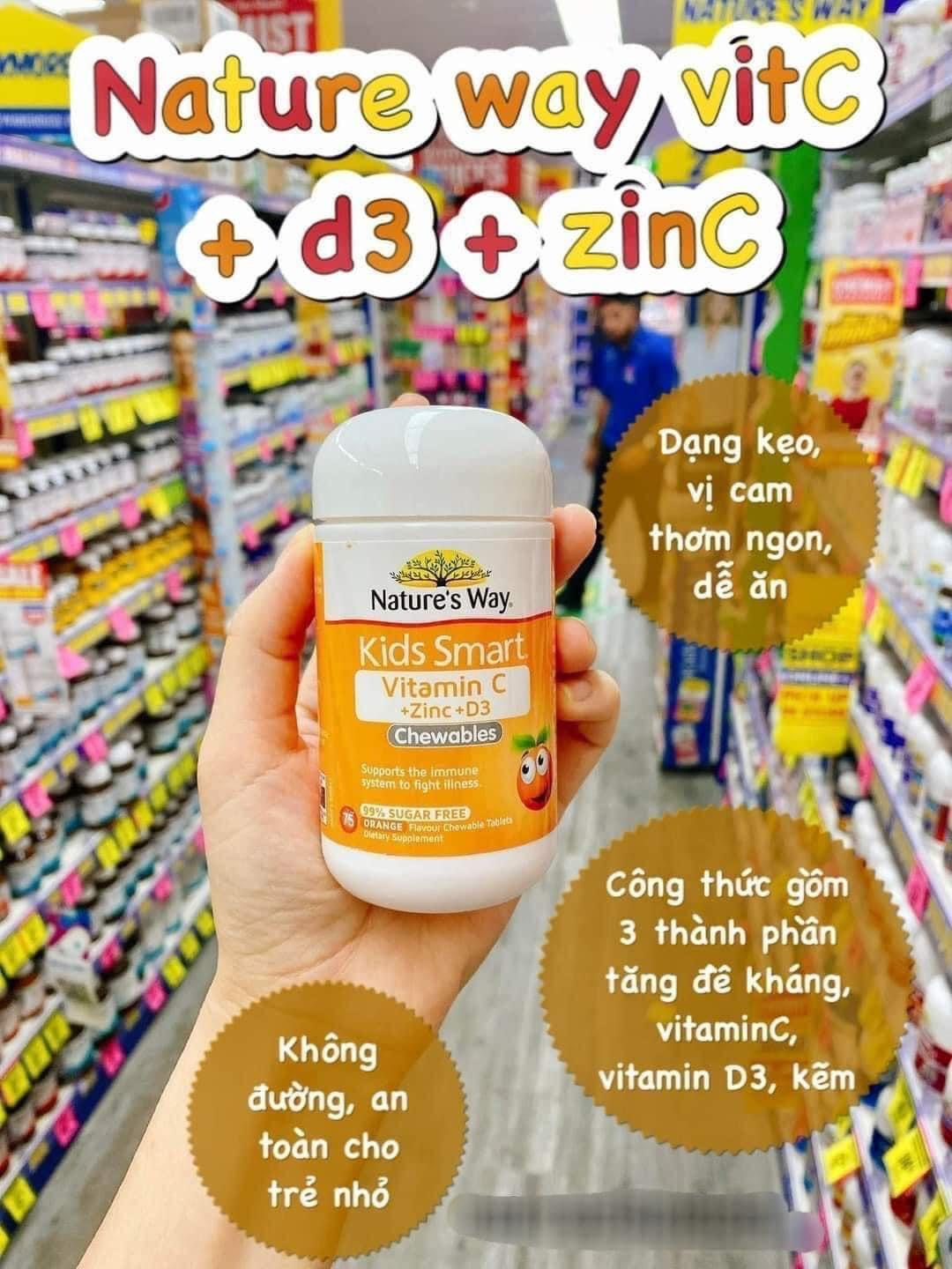 Viên nhai Nature's Way Kids Smart Vitamin C + ZinC + D3 lọ 75v - Úc