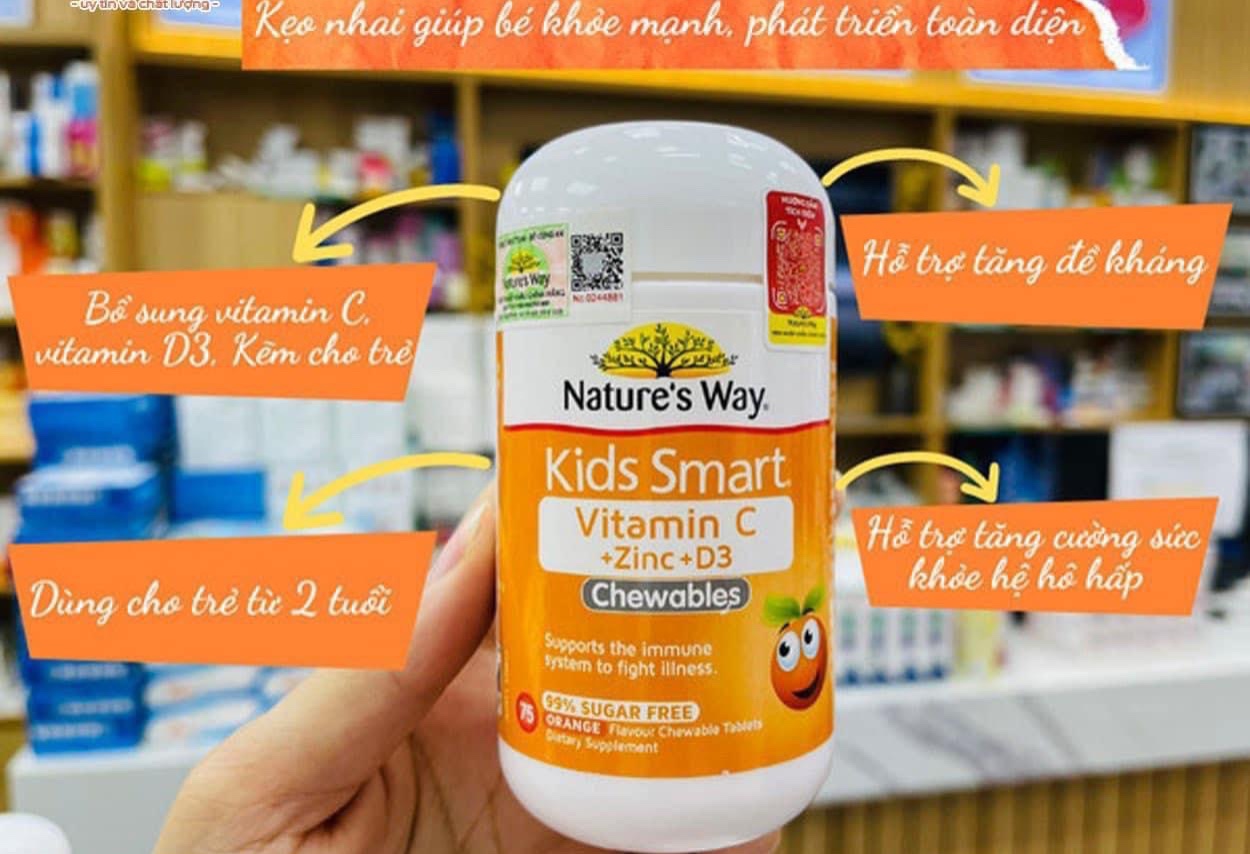 Viên nhai Nature's Way Kids Smart Vitamin C + ZinC + D3 lọ 75v - Úc