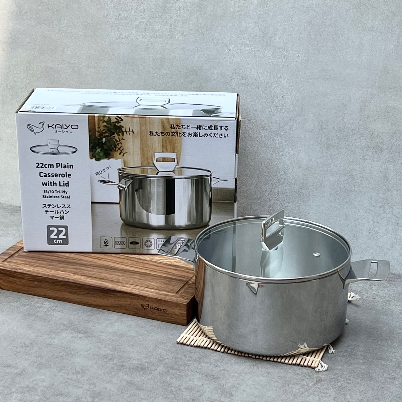 Nồi inox 18/10 trơn 3 lớp đáy liền Kaiyo - size 18, 20, 22cm