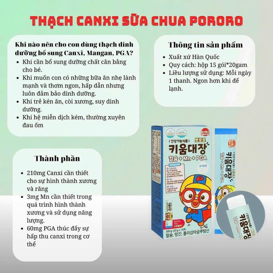 Thạch Canxi Pororo Hàn Quốc bổ sung canxi + Mn + PGA tăng trưởng chiều cao cho bé