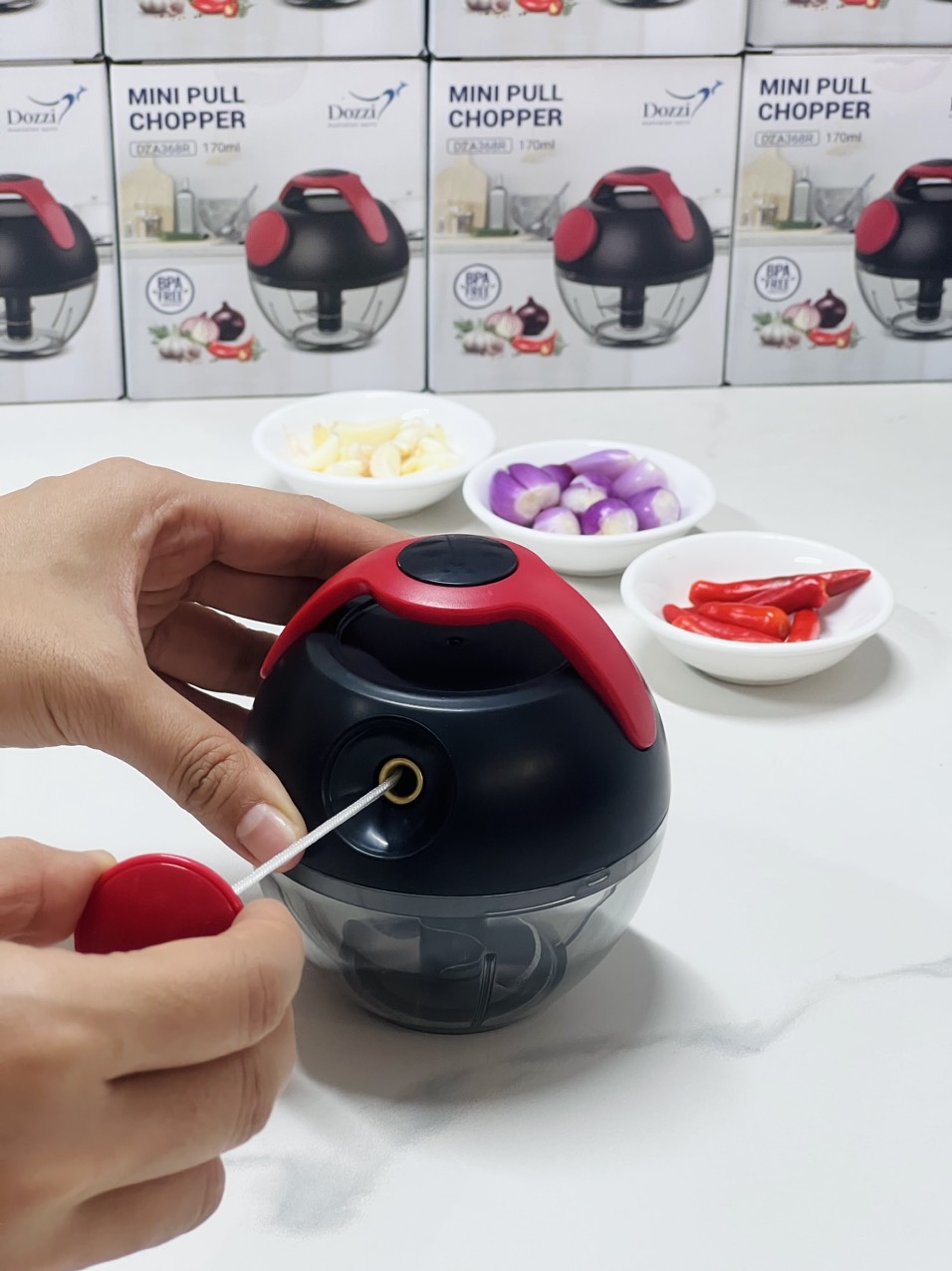 DỤNG CỤ XAY TỎI ỚT, CẮT RAU CỦ DOZZI - DZA368R 170ML