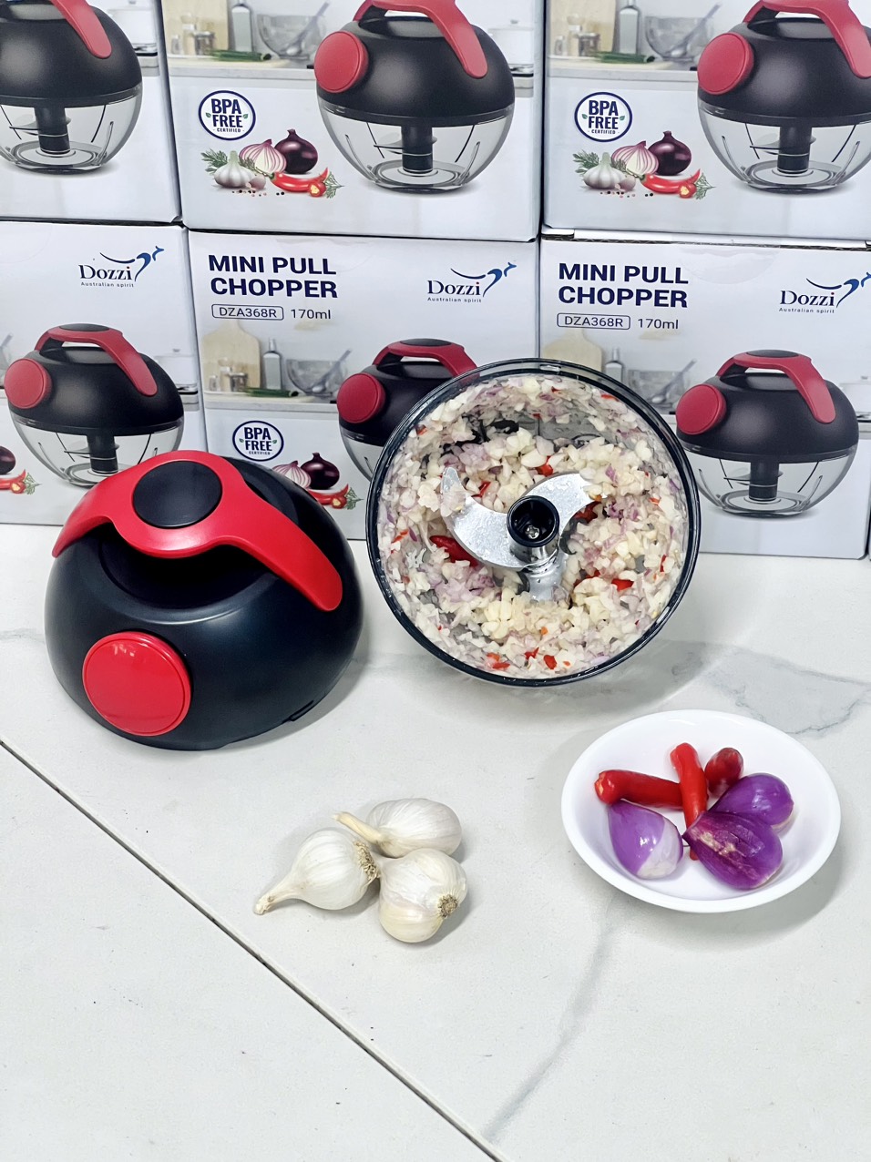 DỤNG CỤ XAY TỎI ỚT, CẮT RAU CỦ DOZZI - DZA368R 170ML