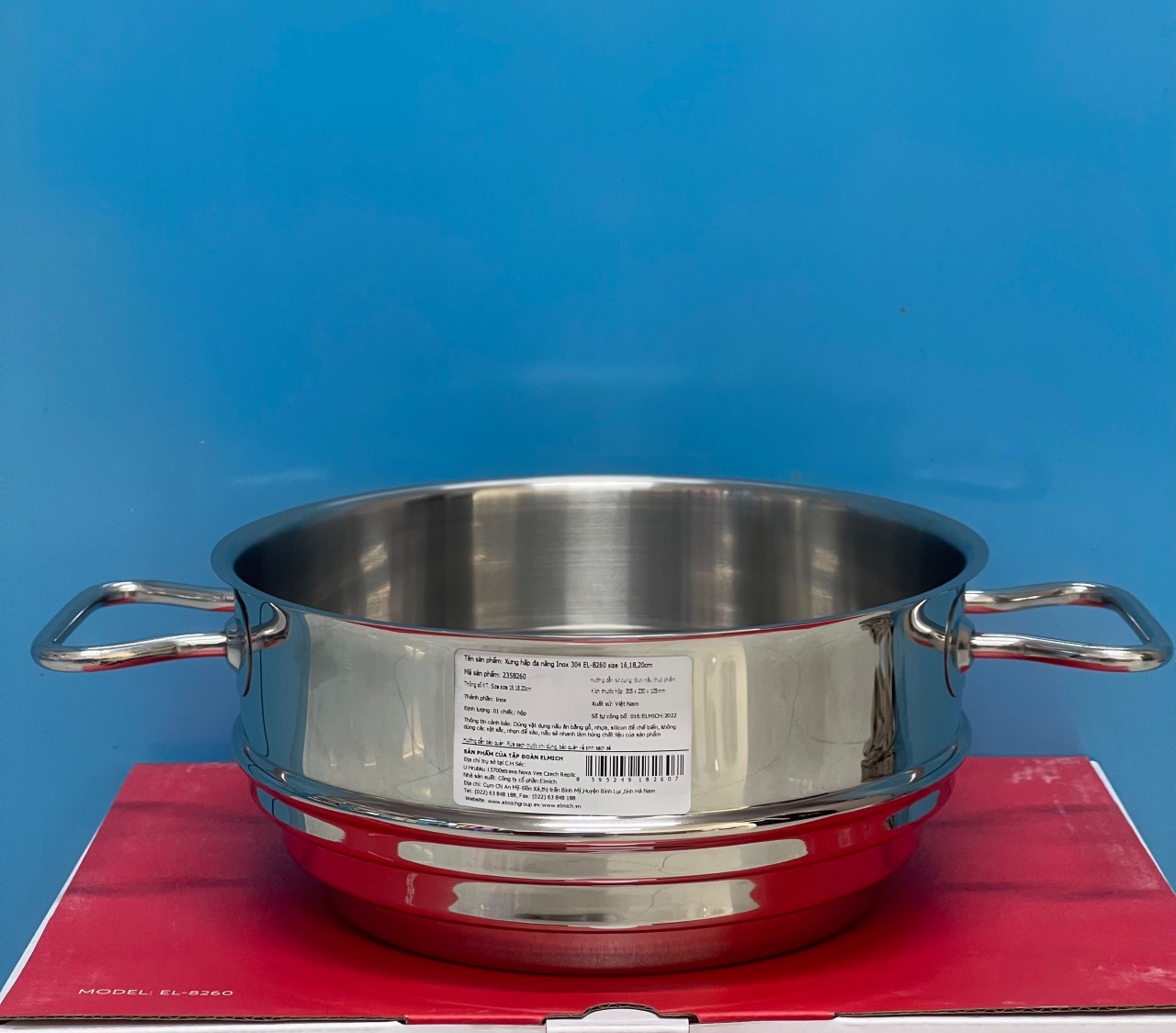 Xửng hấp 3 nấc inox 304 kèm vung Elmich size 20cm Dùng được cho nồi 16-18-20cm