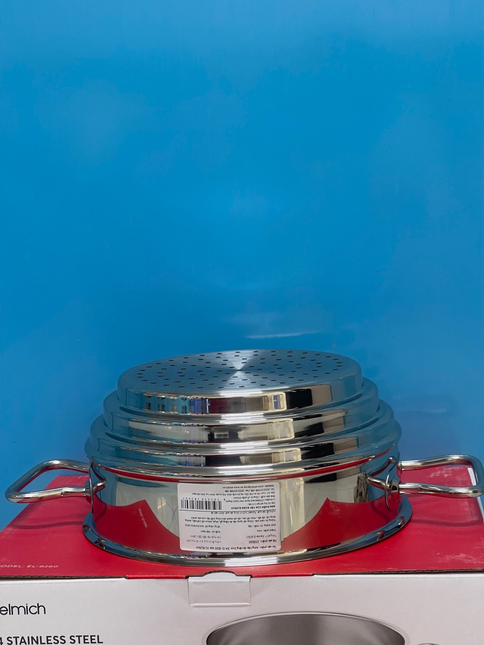 Xửng hấp 3 nấc inox 304 kèm vung Elmich size 20cm Dùng được cho nồi 16-18-20cm