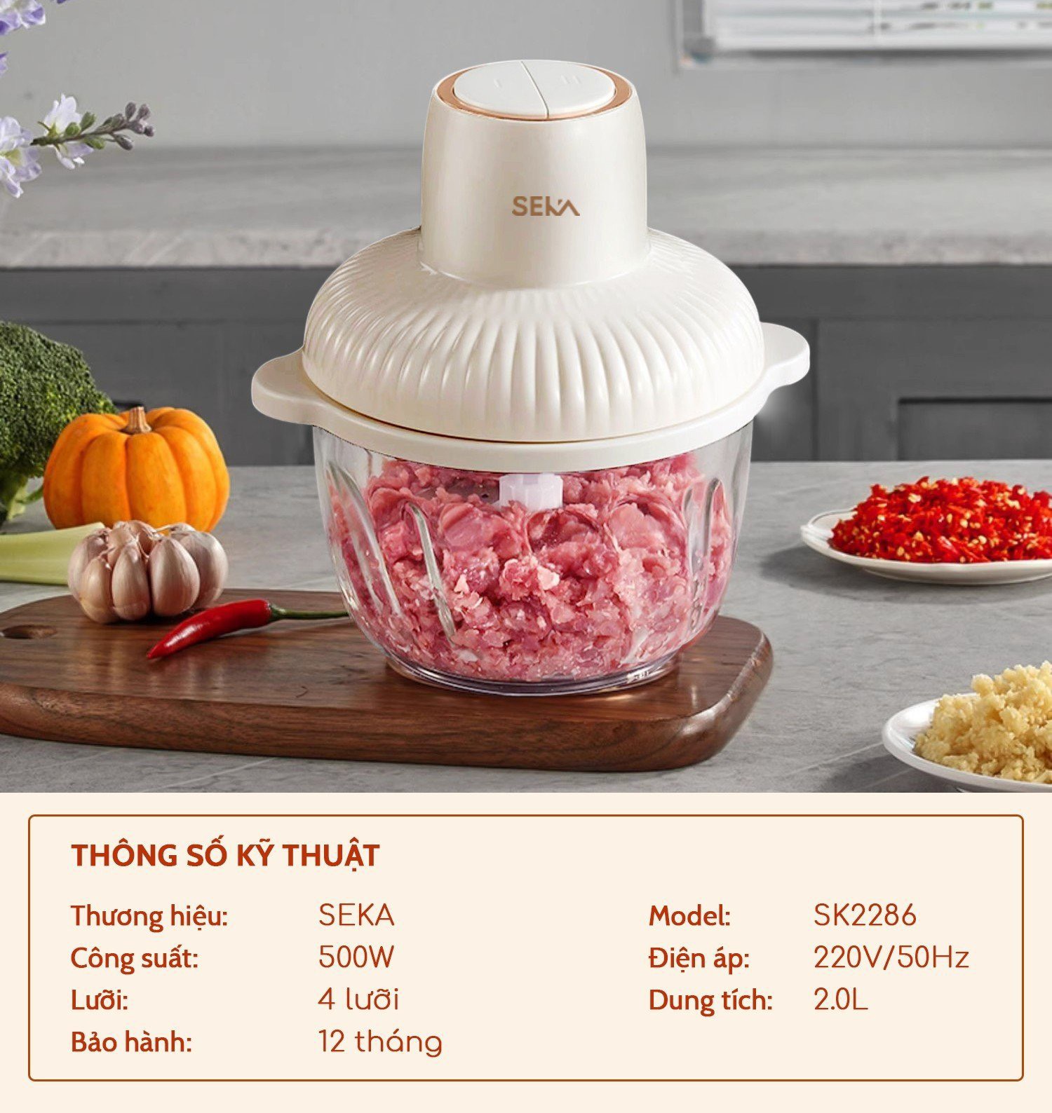 Máy Xay Thực Phẩm Đa Năng Seka 2L Công Suất Lớn 500W