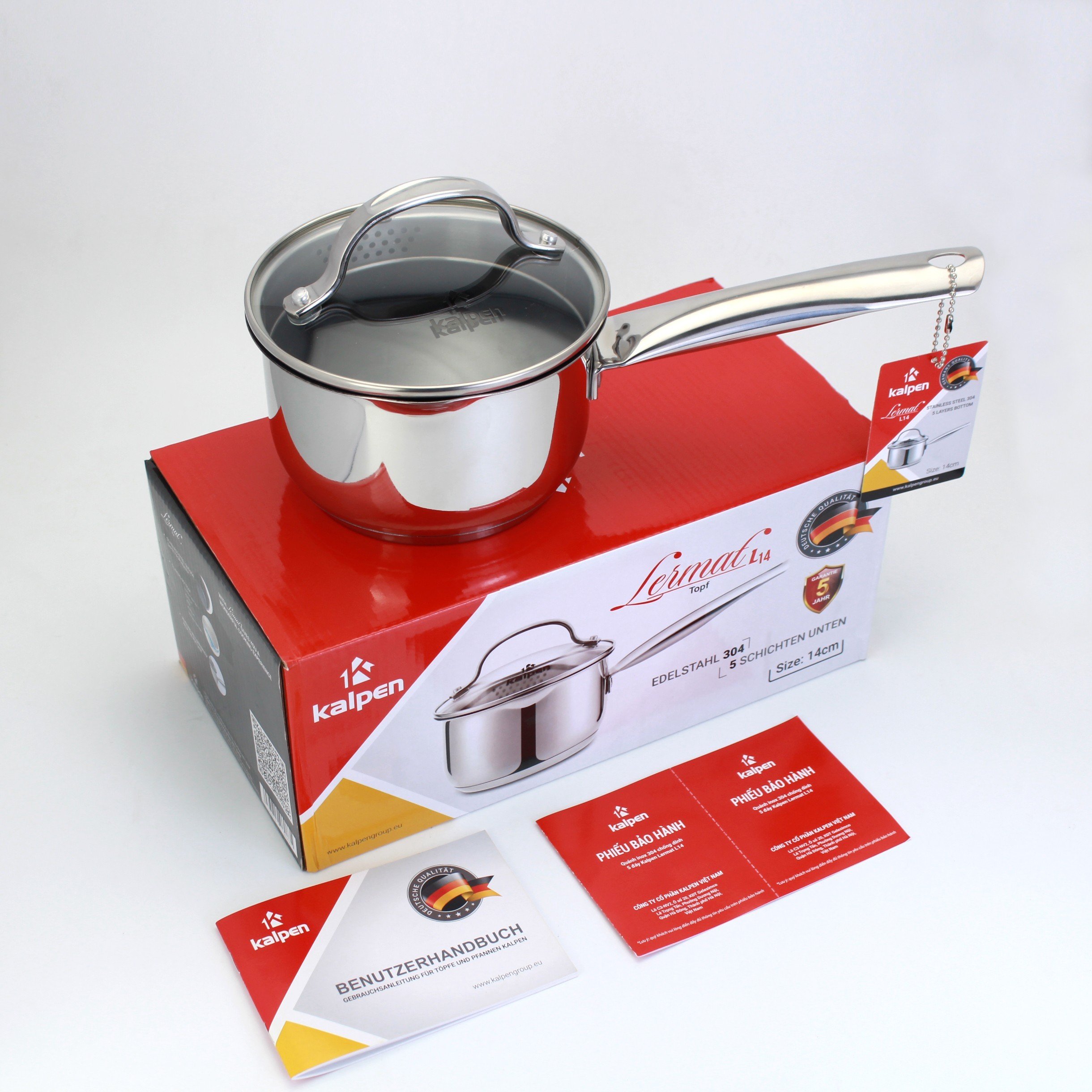 QUÁNH INOX 304 CHỐNG DÍNH 5 ĐÁY KALPEN LERMAT 14CM