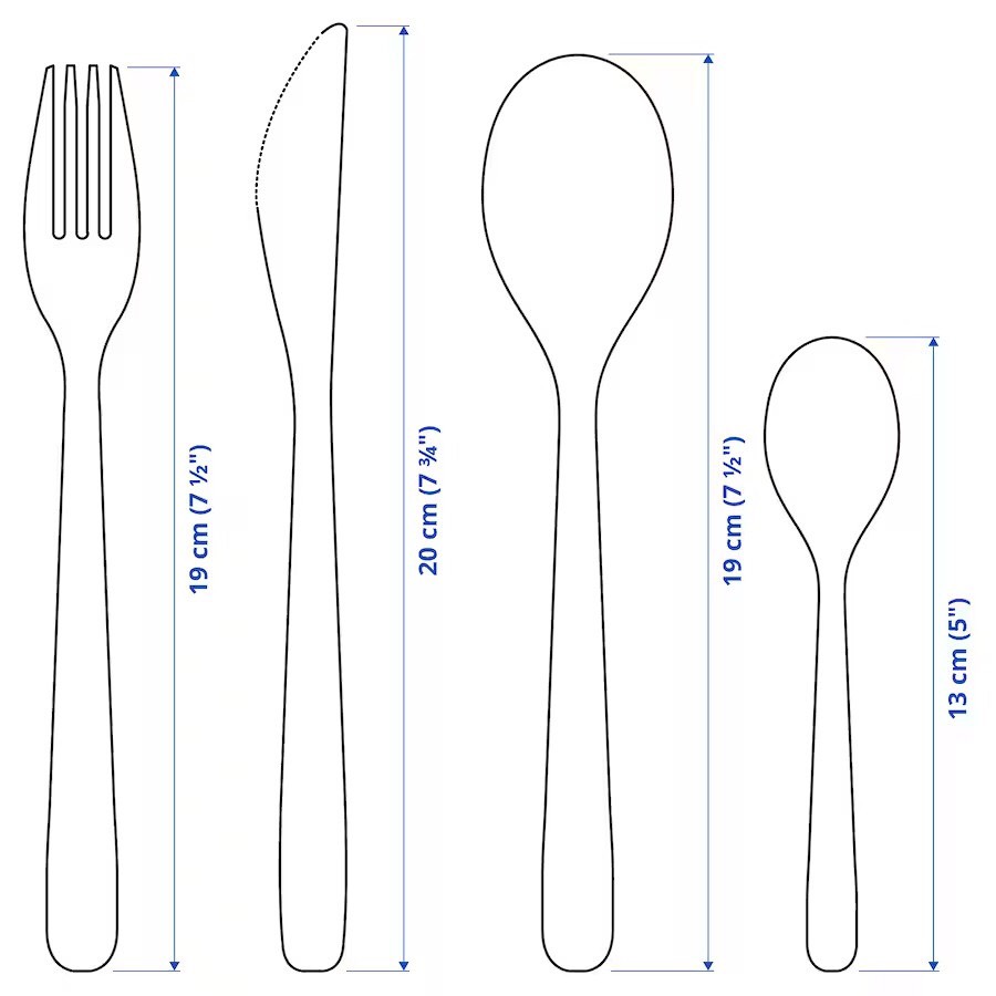 Bộ dao thìa dĩa IKEA 16 món 4 dao + 4 dĩa + 4 thìa to + 4 thìa nhỏ