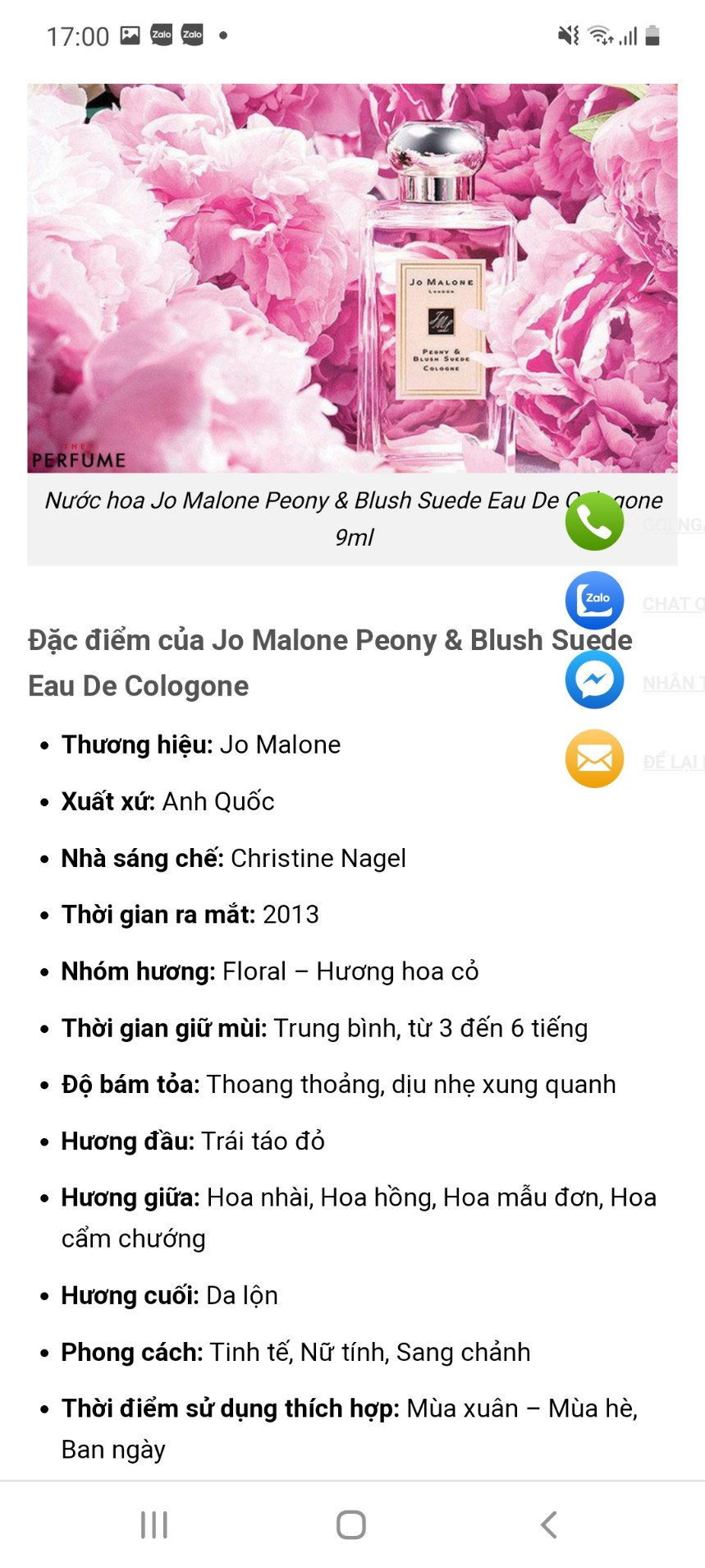 Nước hoa mini 9ml Peony Blush Suede Jo Ma.lone dạng xịt