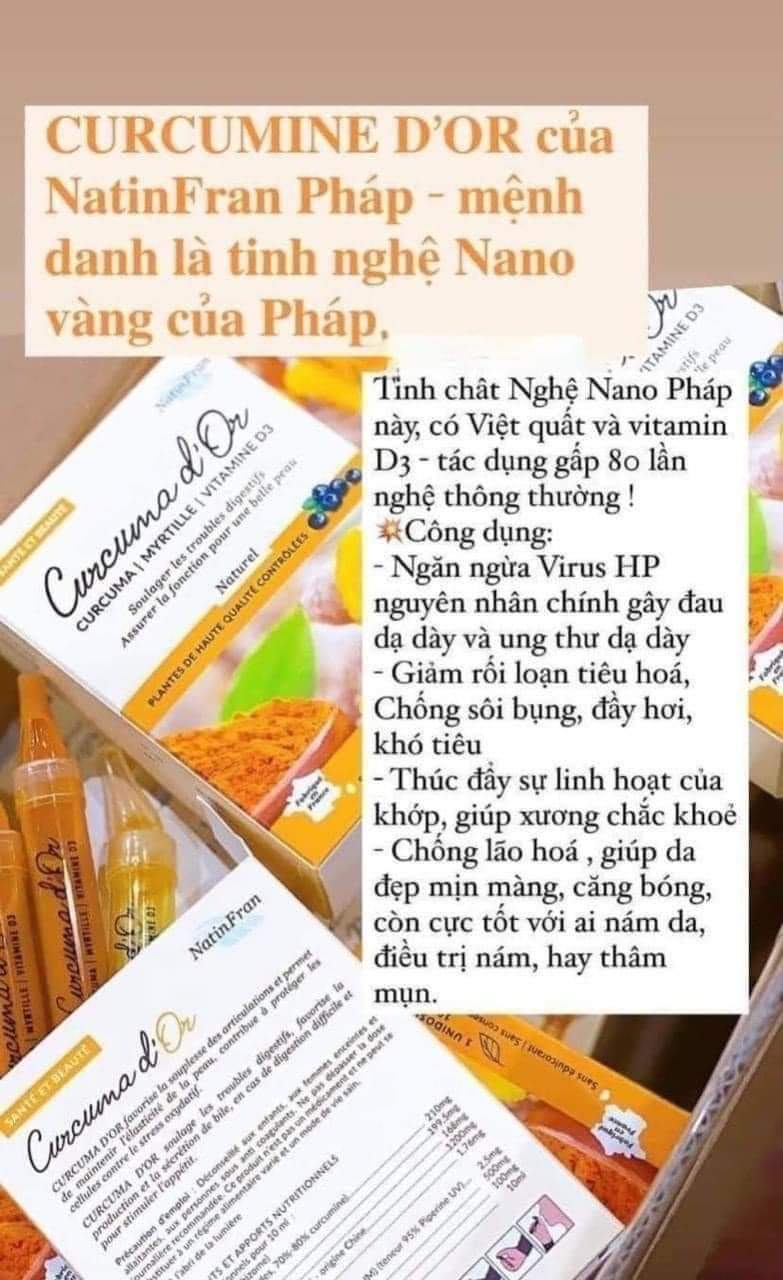 Tinh nghệ nano Curcuma d’Or NatinFran hộp 10 ống của Pháp