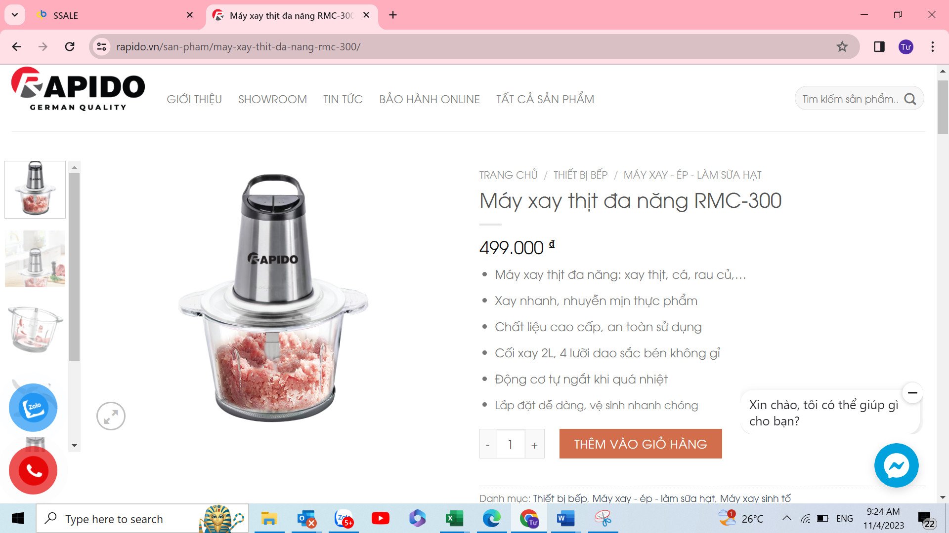Máy xay thịt đa năng Rapido RMC-300