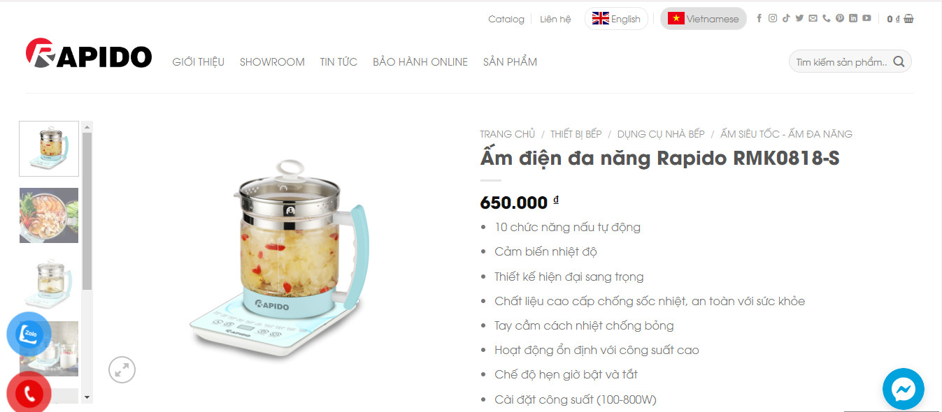 Ấm điện đa năng Rapido 10 chức năng đun nấu