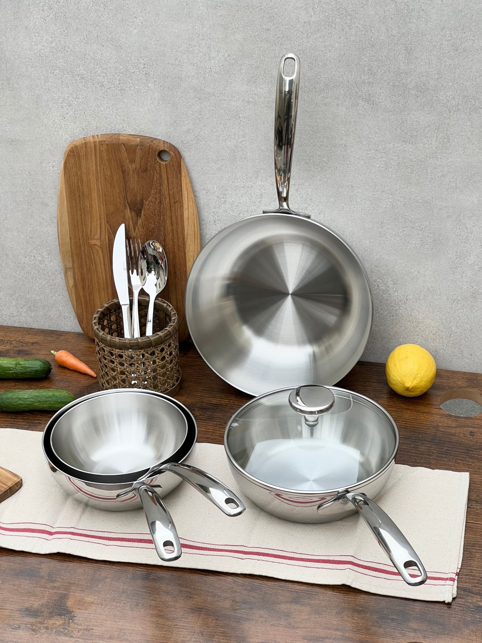 Chảo inox đúc nguyên khối sâu lòng Kaiyo Nhật Bản size 16-18-20-24-26