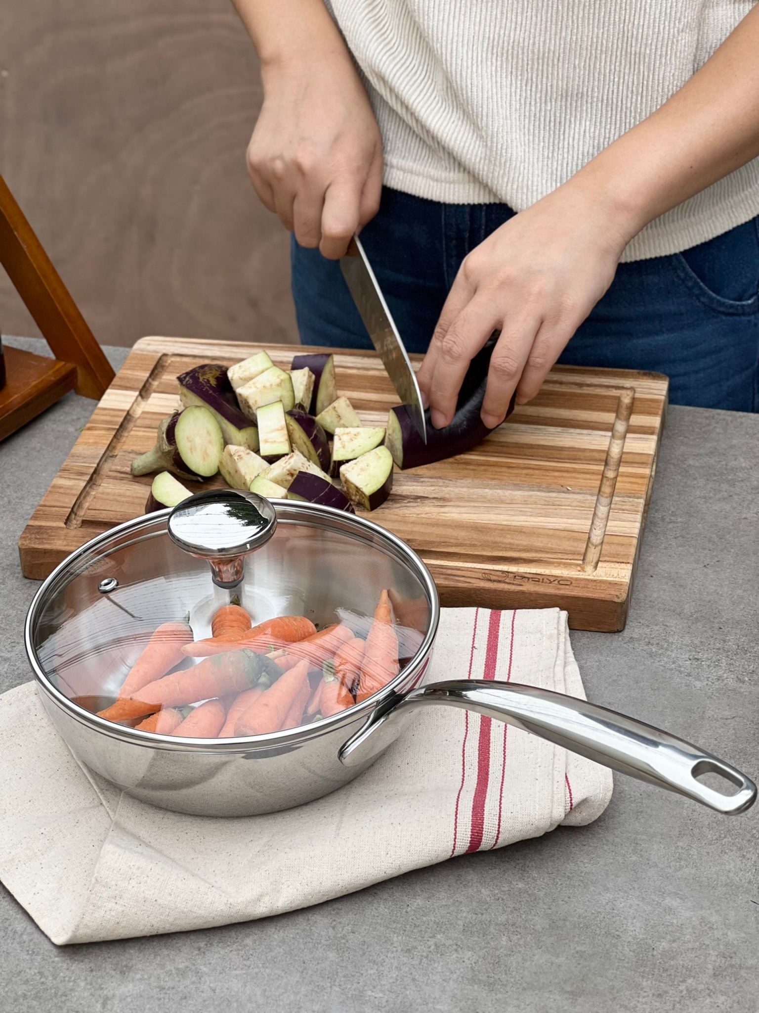Chảo inox đúc nguyên khối sâu lòng Kaiyo Nhật Bản size 16-18-20-24-26