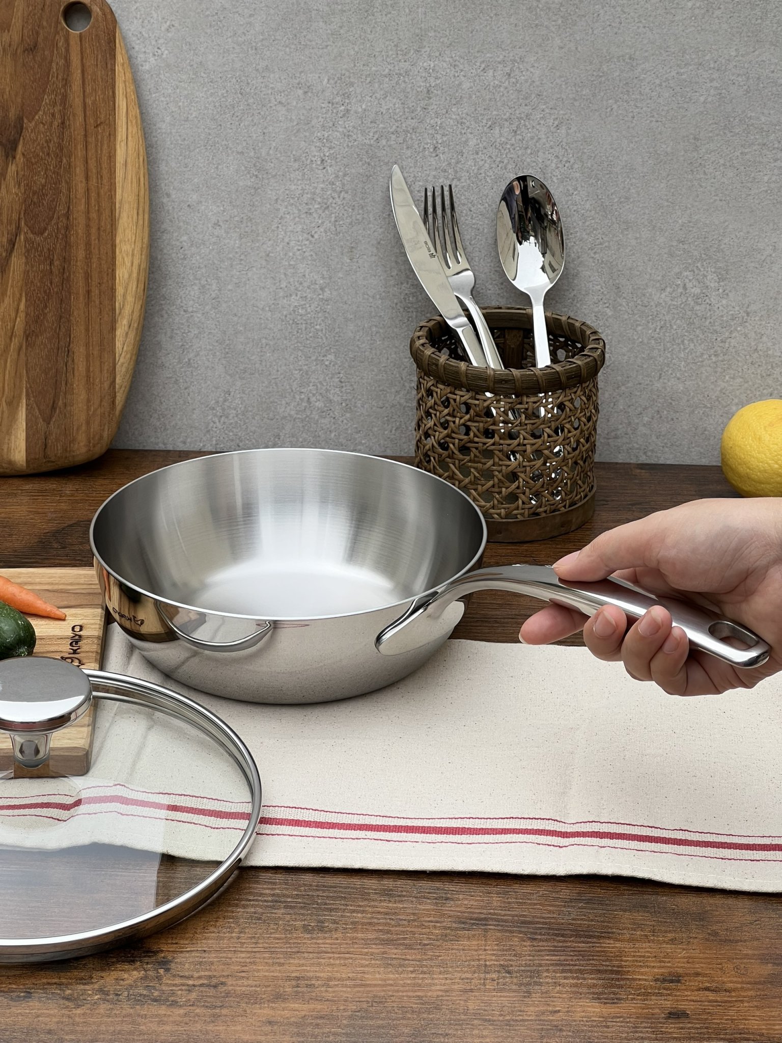 Chảo inox đúc nguyên khối sâu lòng Kaiyo Nhật Bản size 16-18-20-24-26