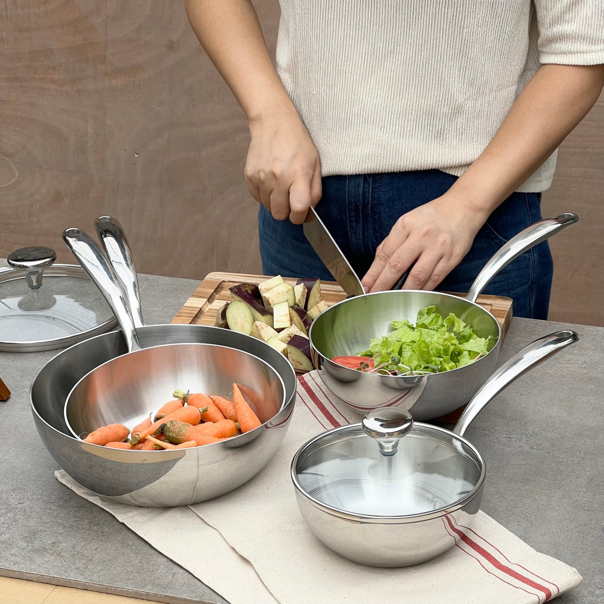 Chảo inox đúc nguyên khối sâu lòng Kaiyo Nhật Bản size 16-18-20-24-26